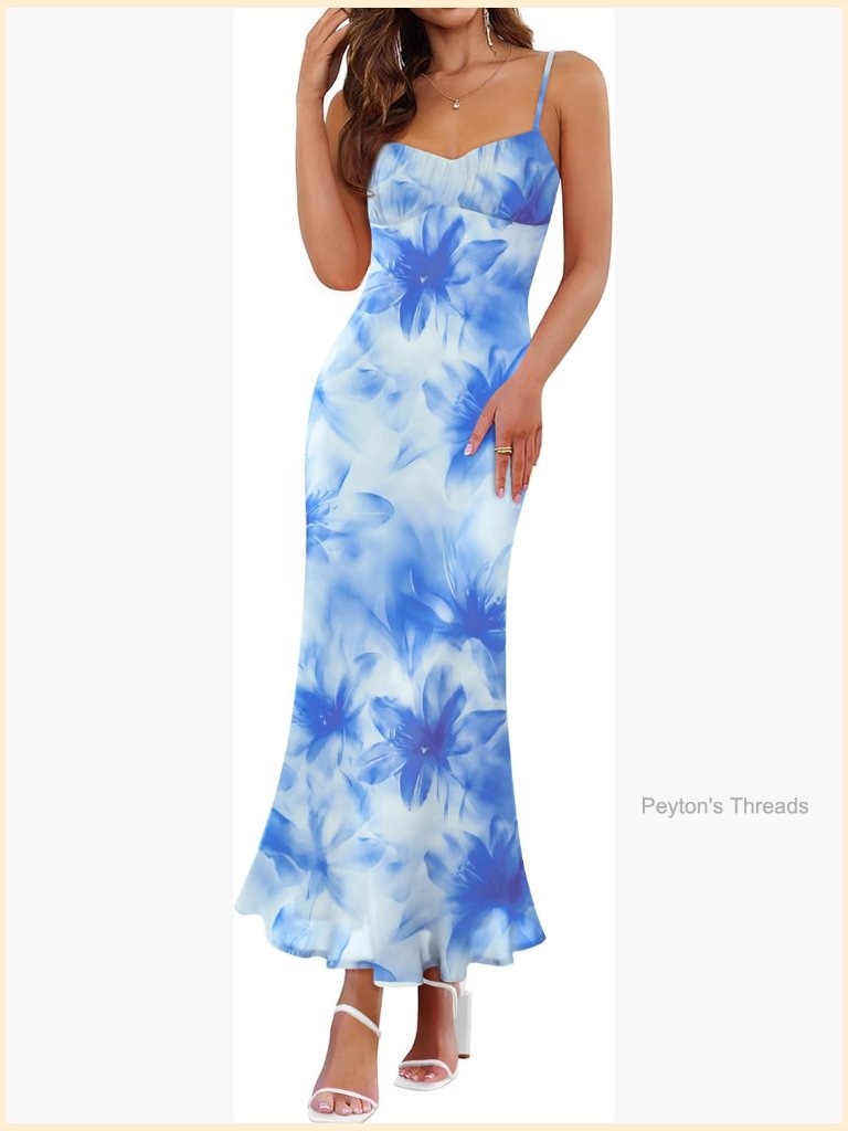 Sleeveless Bodycon Maxi Dress Spaghetti Strap Floral Print Wedding Guest